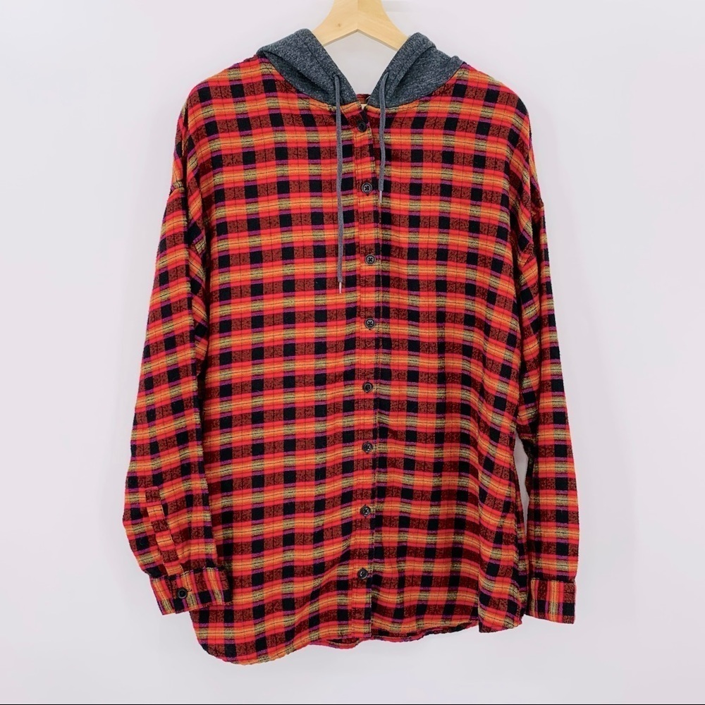 BDG Plaid Button Up Hoodie